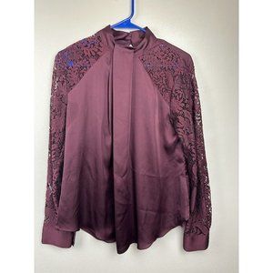 Worthington Women's Burgundy Lace Blouse Size Medium Mock Neck